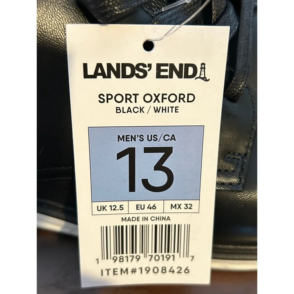 NWT Lands End Mens Sport Oxford Black‎ Lace Up Shoes 1908426 Size 13 NEW